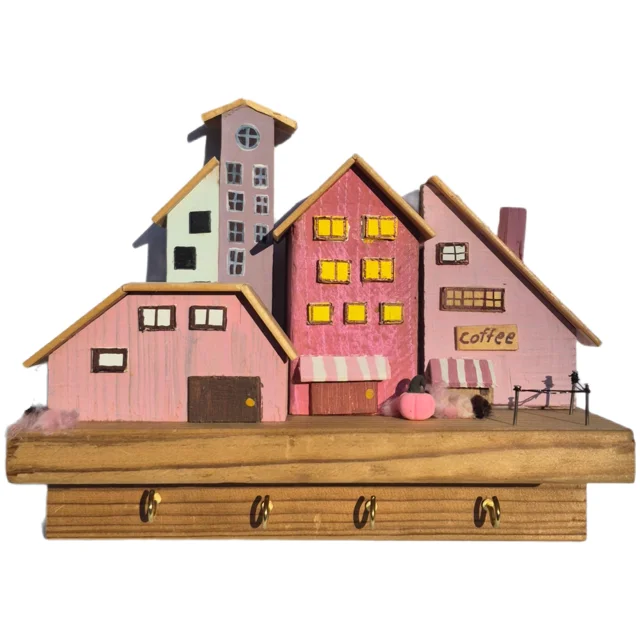 جاکلیدی دیواری چوبی صورتی دهکده فانتزی 1