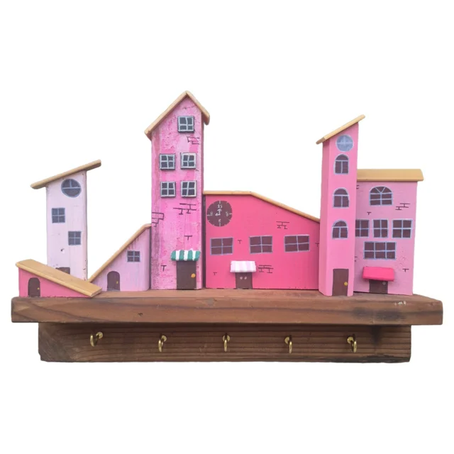 جاکلیدی دیواری چوبی صورتی دهکده فانتزی 3