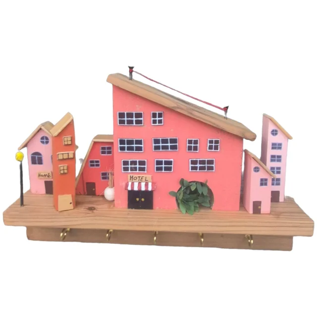 جاکلیدی دیواری چوبی صورتی دهکده فانتزی 4