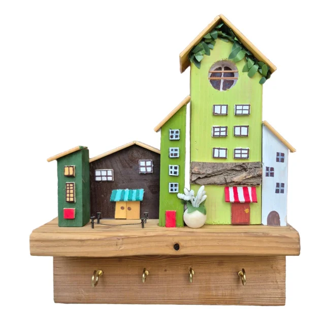 جاکلیدی دیواری چوبی سبز قهوه ای دهکده فانتزی 2