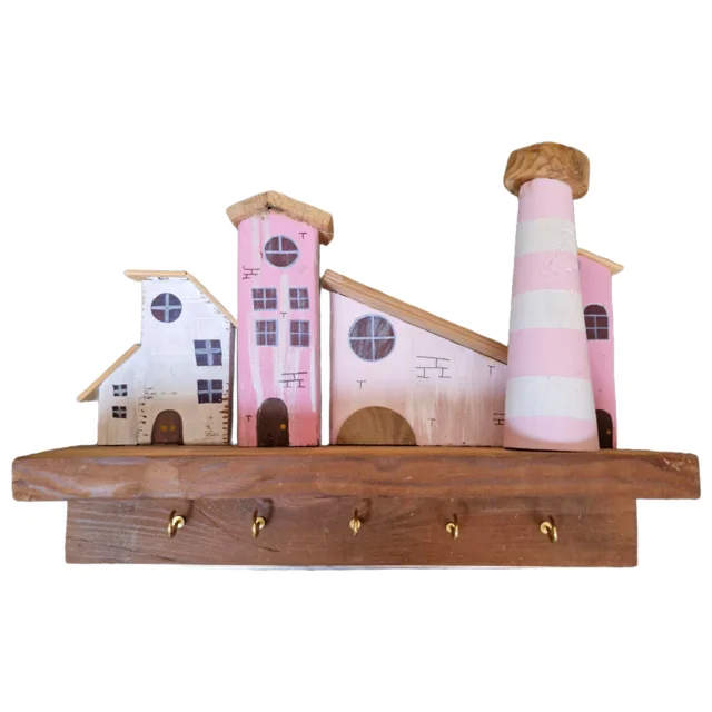 جاکلیدی دیواری چوبی صورتی دهکده فانتزی 5