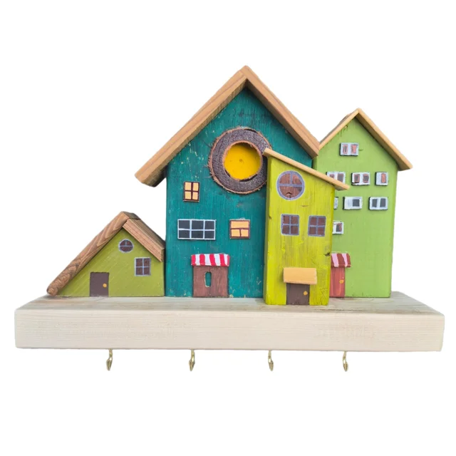 جاکلیدی دیواری چوبی سبز دهکده فانتزی 3