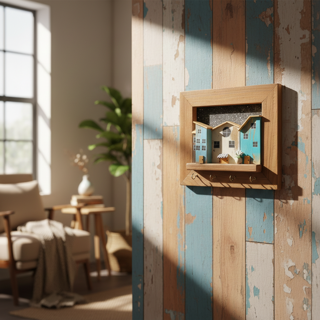 جاکلیدی دیواری چوبی آبی مدل فیروزه