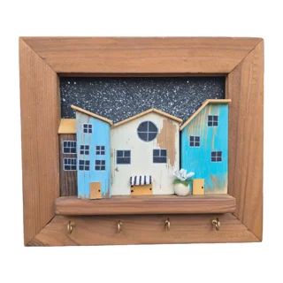 ترکیب رنگ آبی کمرنگ و شیری و رنگ طبیعی چوب