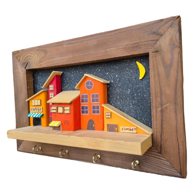 تابلو و جاکلیدی دیواری چوبی  مدل روستا و دهکده
