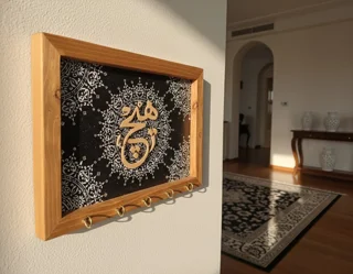 جاکلیدی دیواری معرق چوبی نگین کاری شده «هیچ» با  کالیگرافی دستی