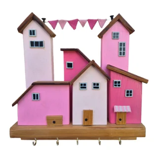 جاکلیدی دیواری چوبی صورتی مدل Pink Village2