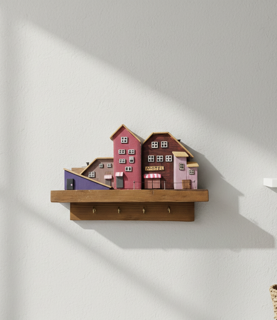 جاکلیدی دیواری چوبی زرشکی مدل دهکده زرشک