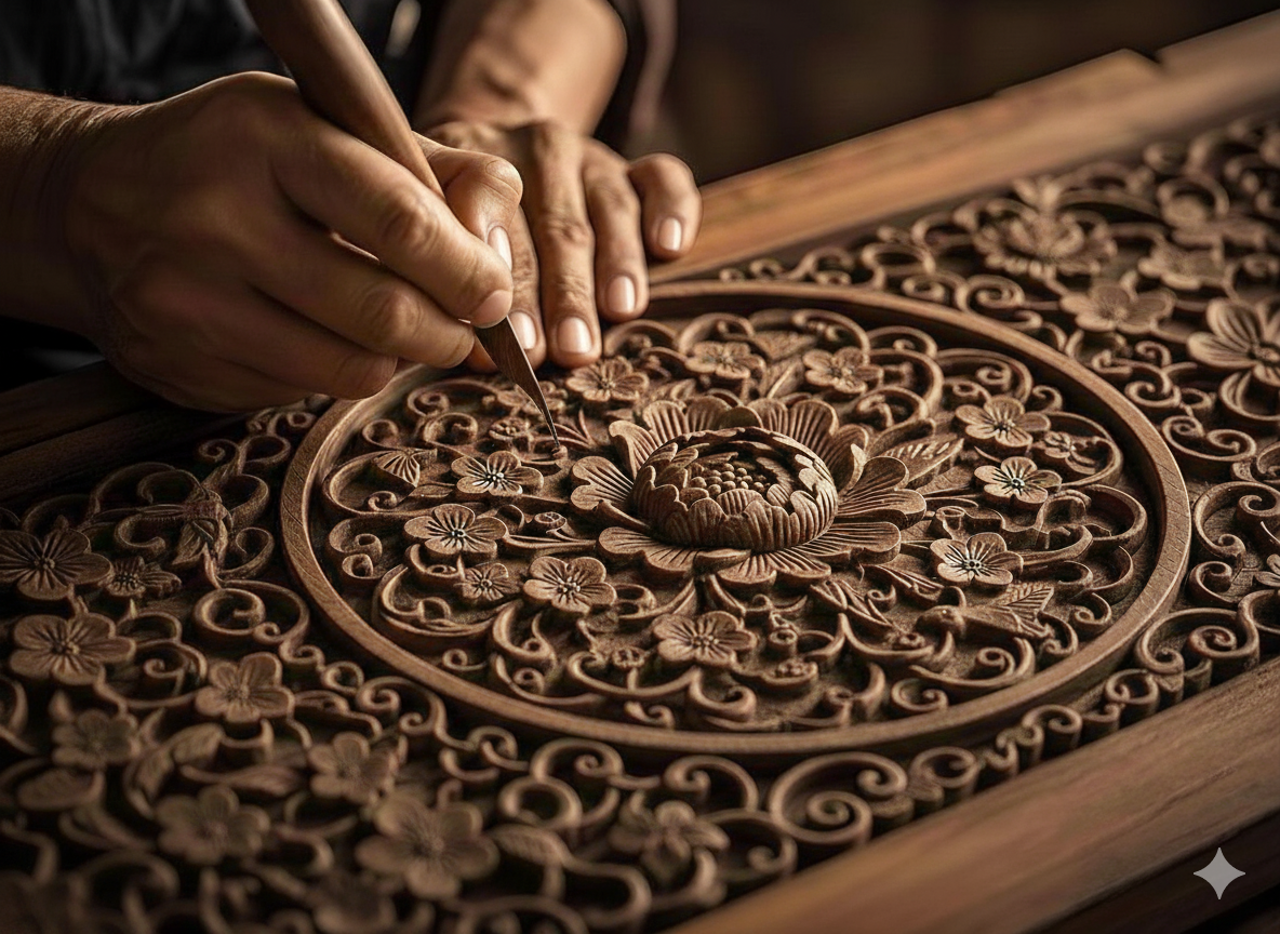منبت‌کاری روی چوب؛ هنر ظرافت، عمق و جان‌بخشی به نقوش