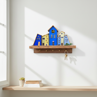 جاکلیدی دیواری چوبی آبی مدل آفتاب‌نیل