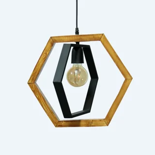 لوستر چوب و فلز مدل شش ضلعی  تک شعله