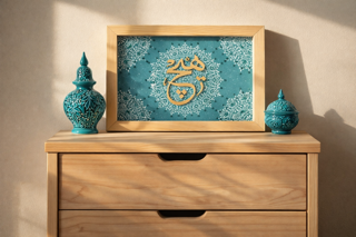 تابلو دیواری معرق چوبی نگین کاری شده «هیچ» با  کالیگرافی دستی