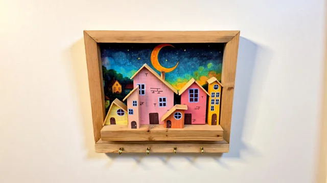 تابلو و جاکلیدی دیواری چوبی دهکده شاد