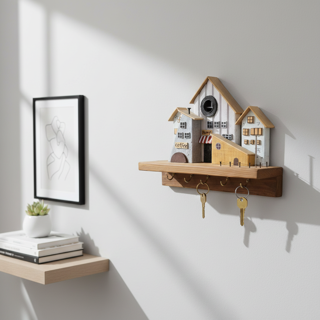 جاکلیدی دیواری چوبی نقره و طلایی مدل دهکده آرام