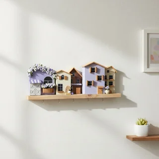 جاکلیدی دیواری چوبی مدل دهکده گلها