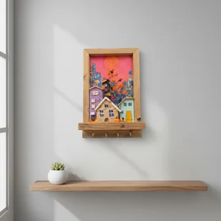 جاکلیدی دیواری چوبی و تابلو دکوری Sunny Town 2