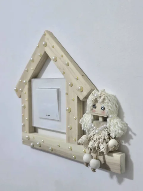 کاور چوبی کلید و پریز  عروسکی مدل مروارید تک پل