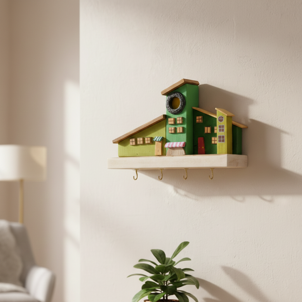 جاکلیدی دیواری چوبی دست‌ساز سبز مدل زمرد